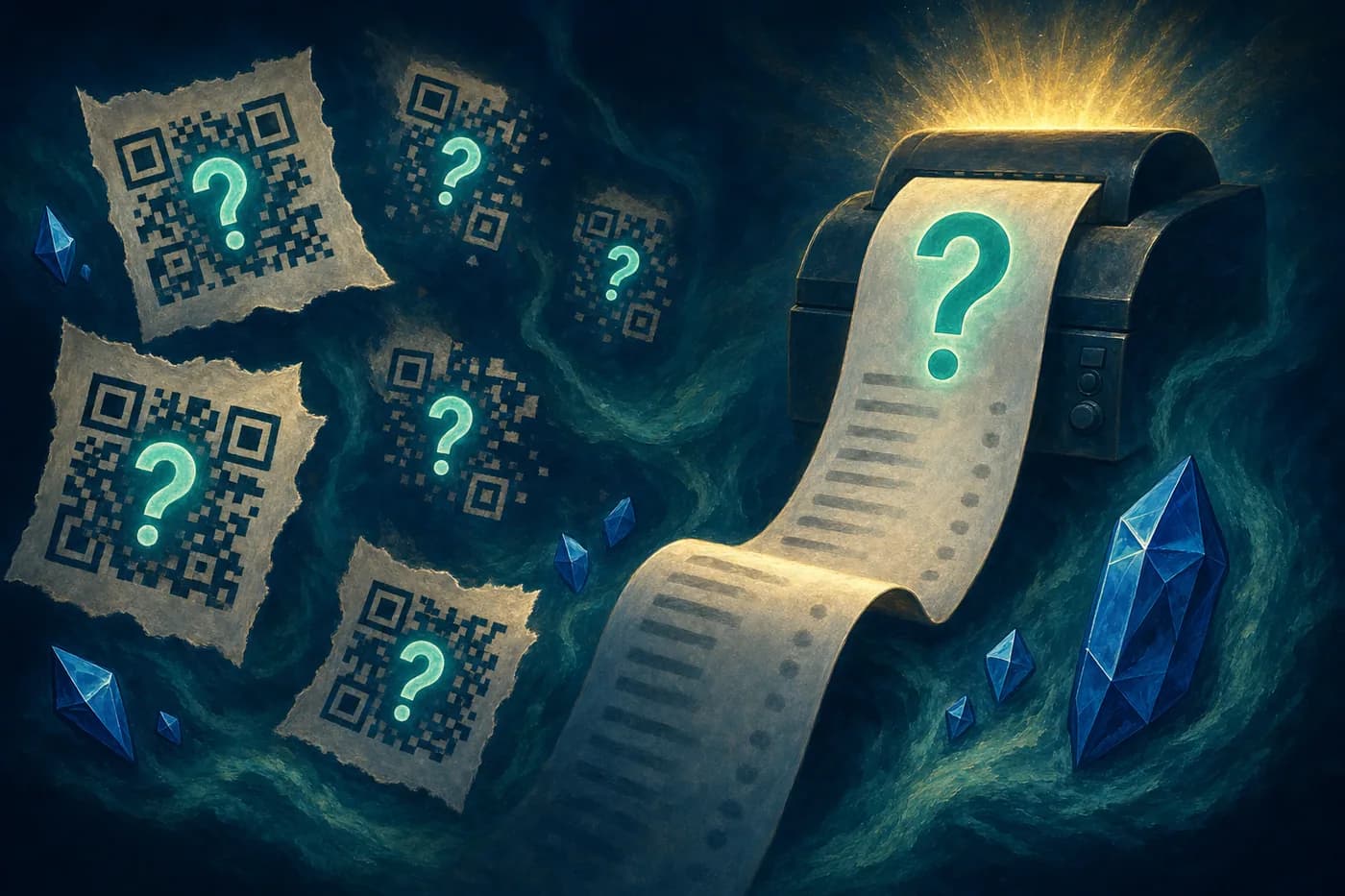 Receipts and invoice QR codes with question marks where the buyer's name should be