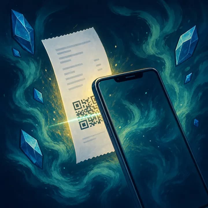 Phone scanning the QR code on a purchase invoice